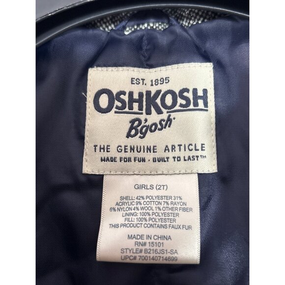 OshKosh B'gosh Toddler Girls Gray Hooded Peacoat Jacket Bow Print Accent Size 2T - Picture 8 of 10